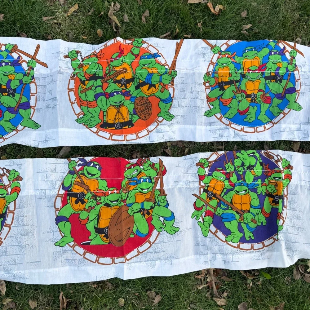 Vtg 90s Teenage Mutant Ninja Turtles Curtains Rod Pocket Panels Set of two 40X14